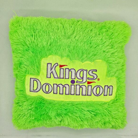 Kings Dominion Plush Pillow Shaggy Fuzzy Bright Green Goffa Int'l Square 14"x14" - Picture 1 of 10